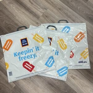 ALDI XL 3 NWT Snap Closure Recycled Eco-Friendly Grocery Bag Large 20.5x 20.5”